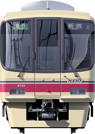 8000n@ʃCXg@@{@tgr[CXg@CXg@XeXJ[@^ԗ 20m@Keio Railway illustration  front view stainless car 