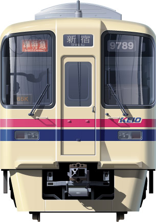 9000n@ʃCXg@@{@tgr[CXg@CXg@XeXJ[@^ԗ 20m@nSԗ@scVh@Keio Railway illustration  front view stainless car