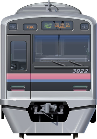 3000`@2ځ@ʃCXg@tgr[CXg@CXg@\ԁ@yʃXeXJ[@sc󑐐@@}@Airport Express keisei Railway illustration  front view stainless car