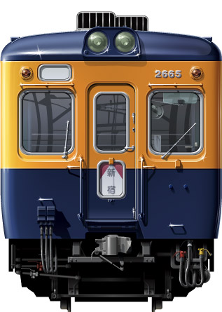 c}2600`@ʃCXg@tgr[CXg@CXg@^ԗ 20m@NHEԁ@New High Economical Car Odakyu Railway illustration  front view