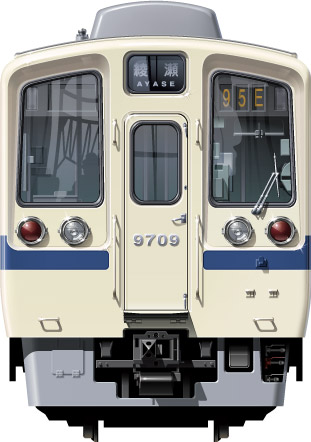 c}9000`@ʃCXg@tgr[CXg@CXg@^ԗ 20m@nSԗ@c@Odakyu Railway illustration  front view 