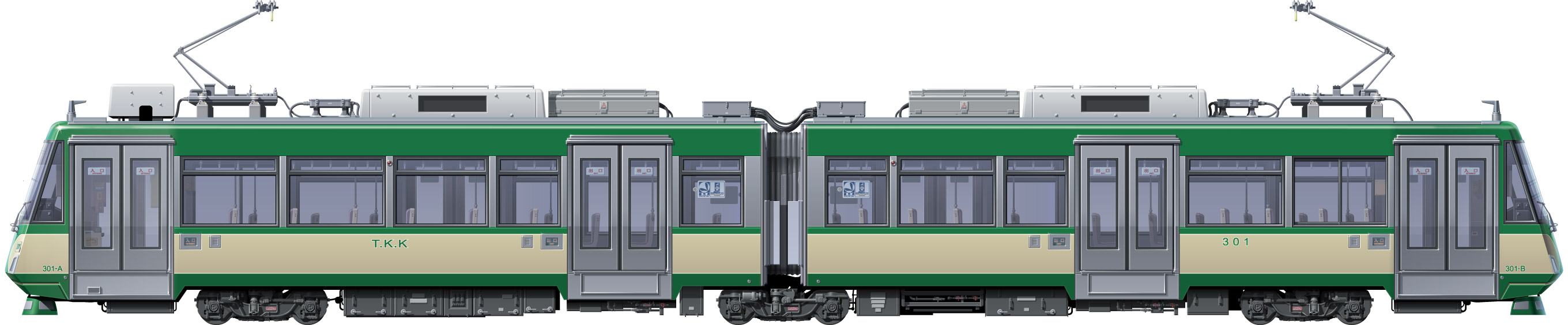 }300n@ʃCXg@ʃCXg@cJ@tgr[CXg@TChr[CXg@Hʓdԁ@Tokyu Tram Setagaya Line illustration sideview front view