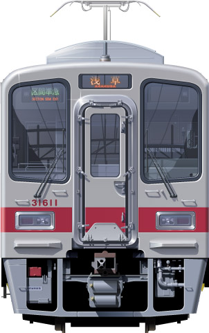 30000n@ʃCXg@tgr[CXg@CXg@\ԁ@ɐ@@nS@@css@XeXJ[@Tobu Railway illustration  front view stainless car 