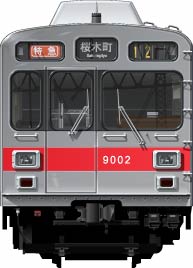 }9000n@ʃCXg@ʃCXg@@䒬@tgr[CXg@TChr[CXg@yʃXeXJ[@20m@stainless car Tokyu Toyoko Line illustration sideview front view