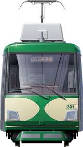 }300n@ʃCXg@ʃCXg@cJ@tgr[CXg@TChr[CXg@Hʓdԁ@Tokyu Tram Setagaya Line illustration sideview front view