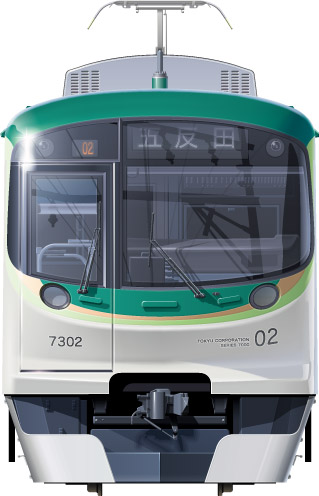 }7000n@2ځ@ʃCXg@ʃCXg@7000IIn@V7000n@r@@tgr[CXg@TChr[CXg@yʃXeXJ[@18m@stainless car Tokyu Toyoko Line illustration sideview front view