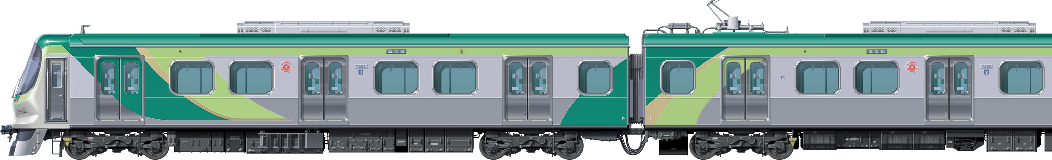 }7000n@2ځ@ʃCXg@ʃCXg@7000IIn@V7000n@r@@tgr[CXg@TChr[CXg@yʃXeXJ[@18m@stainless car Tokyu Toyoko Line illustration sideview front view