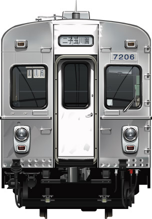 }7200n@ʃCXg@ʃCXg@@䒬@css@tgr[CXg@TChr[CXg@_ChJbg@I[EXeXJ[@obhЁ@Budd Company@all stainless car Tokyu Toyoko Line illustration sideview front view