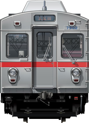 }7700n@ʃCXg@ʃCXg@@䒬@css@tgr[CXg@TChr[CXg@@I[EXeXJ[@obhЁ@Budd Company@all stainless car Tokyu Toyoko Line illustration sideview front view 