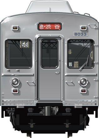 }8000n@ʃCXg@ʃCXg@@䒬@css@tgr[CXg@TChr[CXg@I[EXeXJ[@20m@all stainless car Tokyu Toyoko Line illustration sideview front view