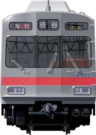 }8090n@ʃCXg@ʃCXg@@䒬@tgr[CXg@TChr[CXg@yʃXeXJ[@20m@stainless car Tokyu Toyoko Line illustration sideview front view