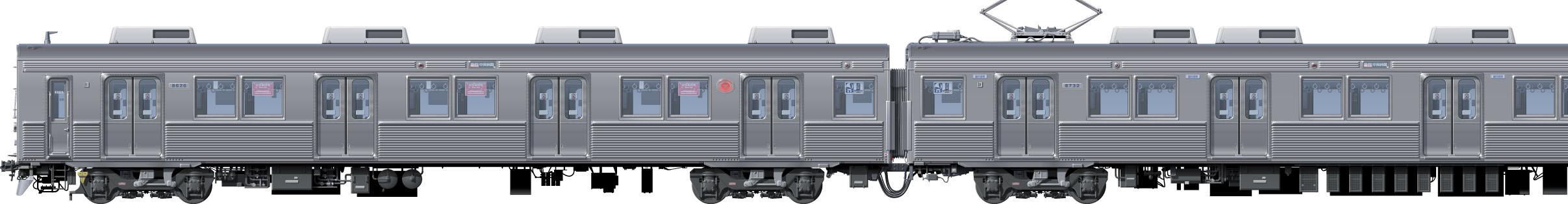 }8500n@ʃCXg@ʃCXg@@Vʐ@css@@䒬@tgr[CXg@TChr[CXg@I[EXeXJ[@20m@all stainless car Tokyu Toyoko Line illustration sideview front view