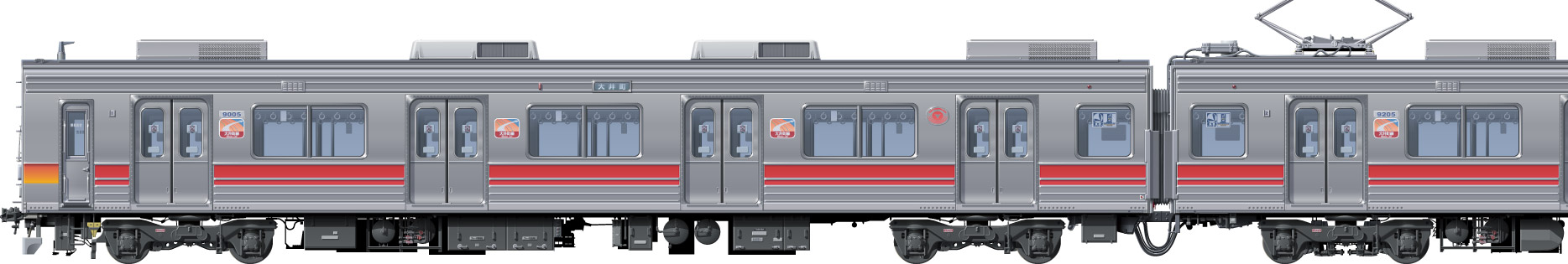 }9000n@ʃCXg@ʃCXg@@䒬@tgr[CXg@TChr[CXg@yʃXeXJ[@20m@stainless car Tokyu Toyoko Line illustration sideview front view