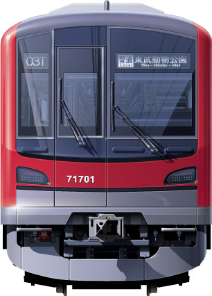 70000n@ʃCXg@tgr[CXg@CXg@\ԁ@ɐ@nS@J@XeXJ[@Tobu Railway illustration  front view stainless car