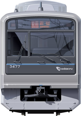 ���c�}3000�`�@2��ځ@���ʃC���X�g�@�t�����g�r���[�C���X�g�@�C���X�g�@��^�ԗ� 20m���@�X�e�����X�J�[�@JR E231�n�@Odakyu Railway illustration  front view stainless car