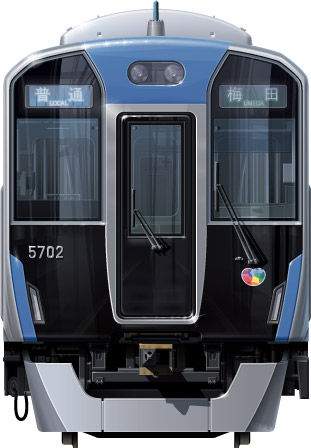 ��_5700�n�@���ʃC���X�g�@���ԁ@�X�e�����X�ԁ@�t�����g�r���[�C���X�g�@�C���X�g�@�W�F�b�g�J�[�@��_�d�S hanshin Railway illustration  front view jet car